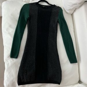 Theory green grey black wool sweater dress